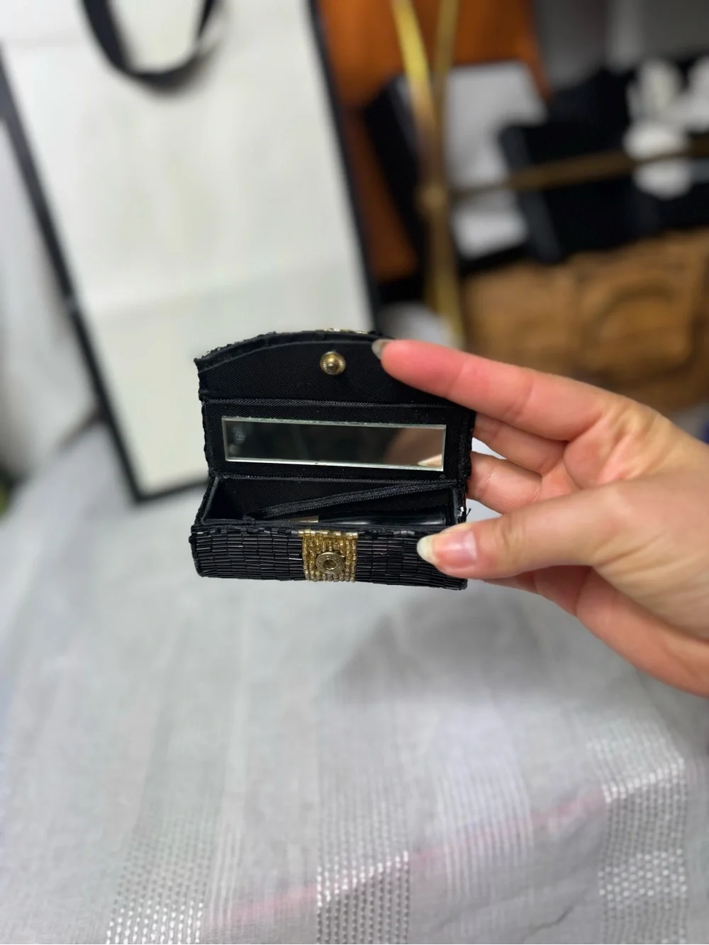 Vintage Lancôme Le Lipstique Lipstick Case Holder Mirror Beaded